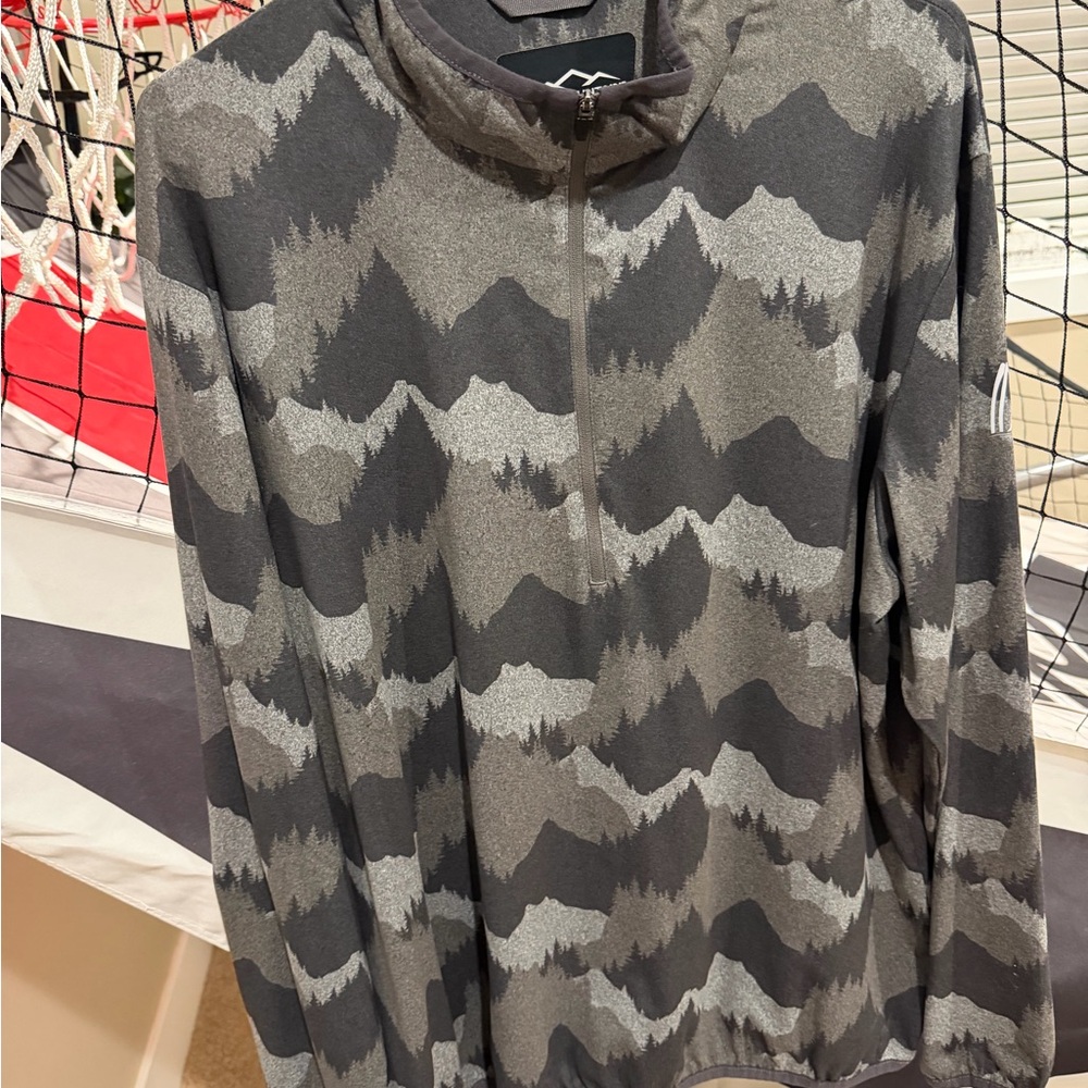 Men's Black and Gray Camouflage Zip-Up Sweater